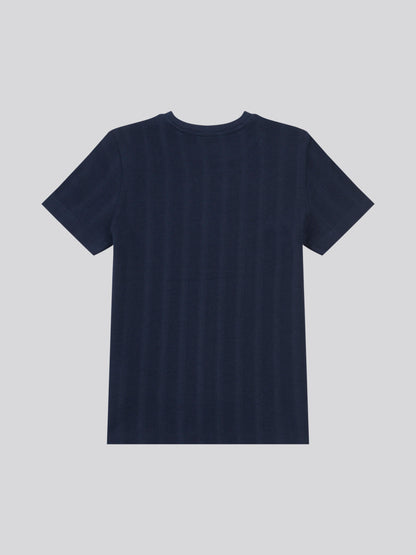 Boys Vertical Stripe Textured T-Shirt in Dark Sapphire Navy / Moonlight Blue DHM