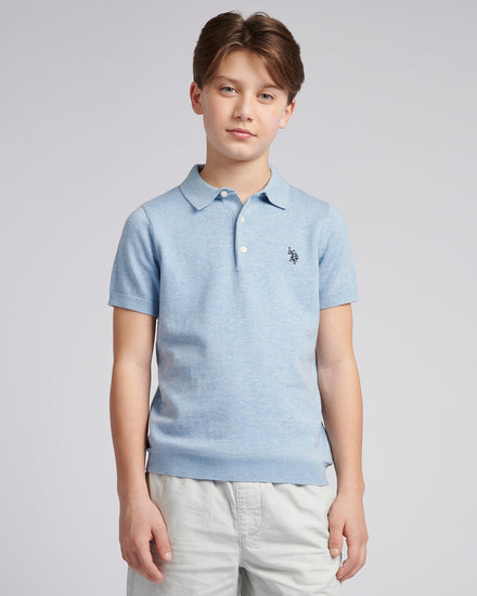 Boys Combed Cotton Polo Shirt in Parisian Blue Marl