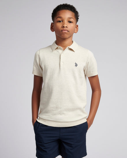 Boys Combed Cotton Polo Shirt in Birch Marl