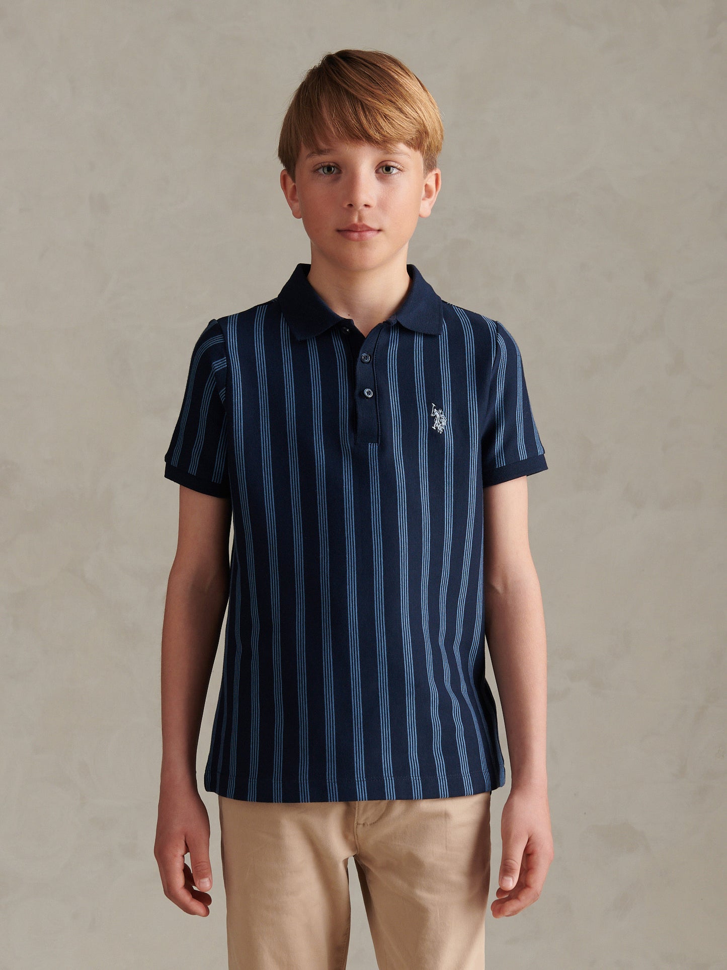 Boys Vertical Stripe Polo Shirt Dark Sapphire Navy / Moonlight Blue DHM