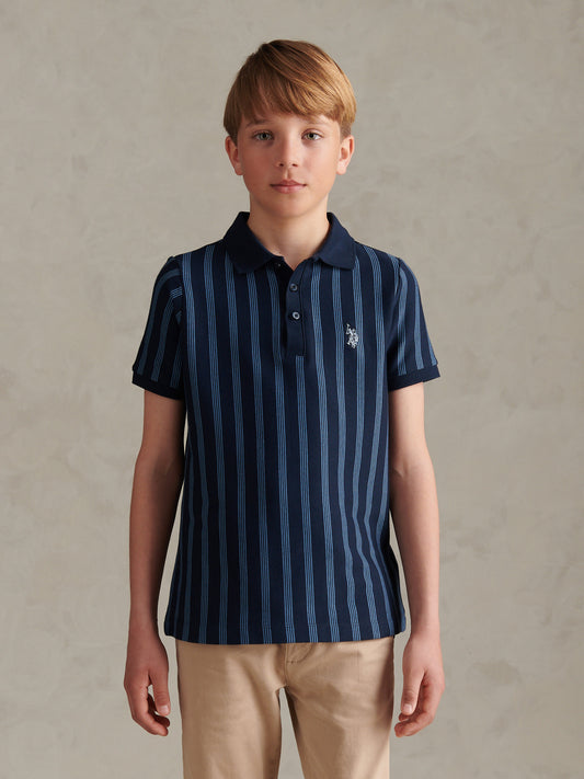 Boys Vertical Stripe Polo Shirt Dark Sapphire Navy / Moonlight Blue DHM
