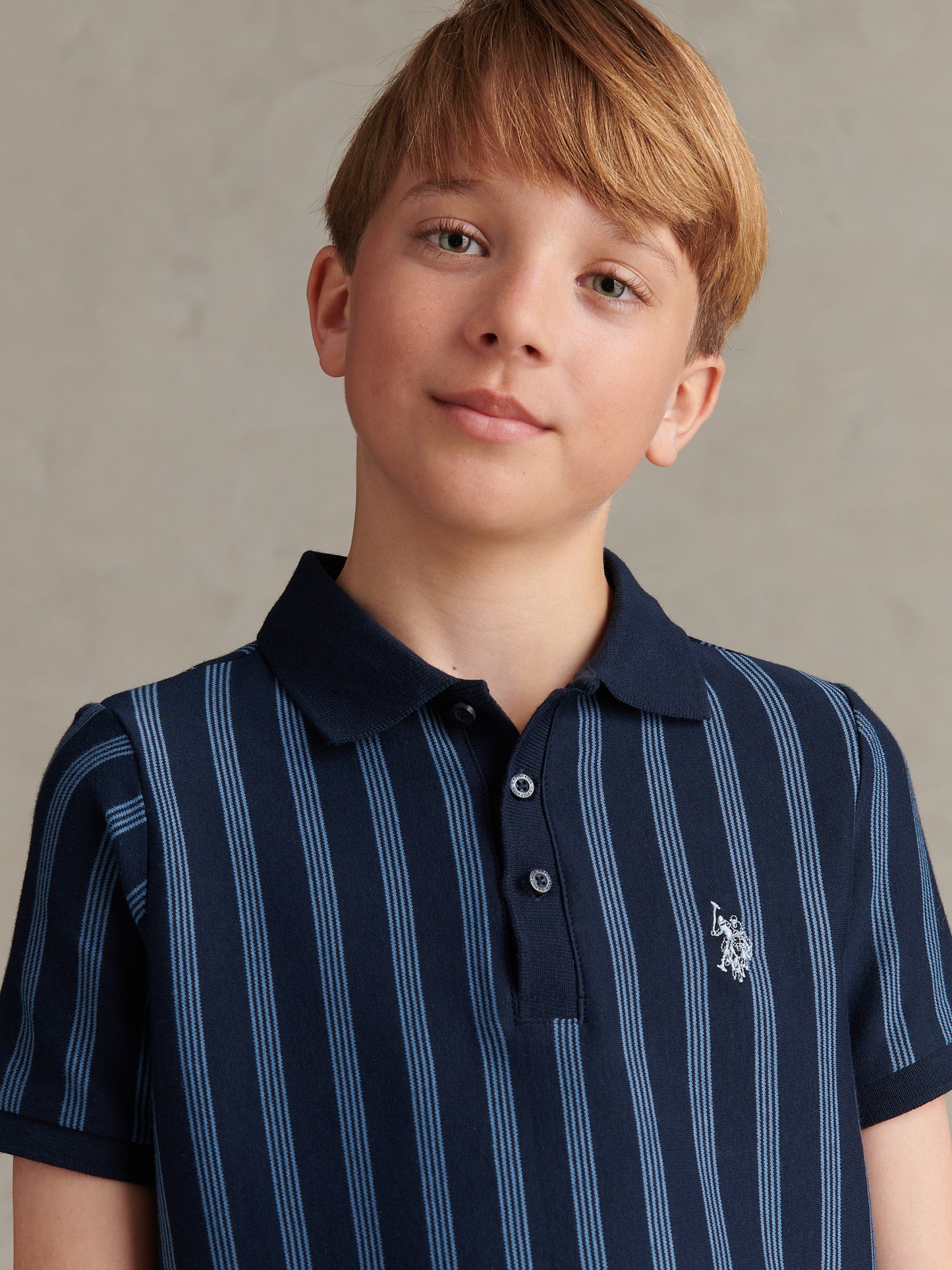 Boys Vertical Stripe Polo Shirt Dark Sapphire Navy / Moonlight Blue DHM