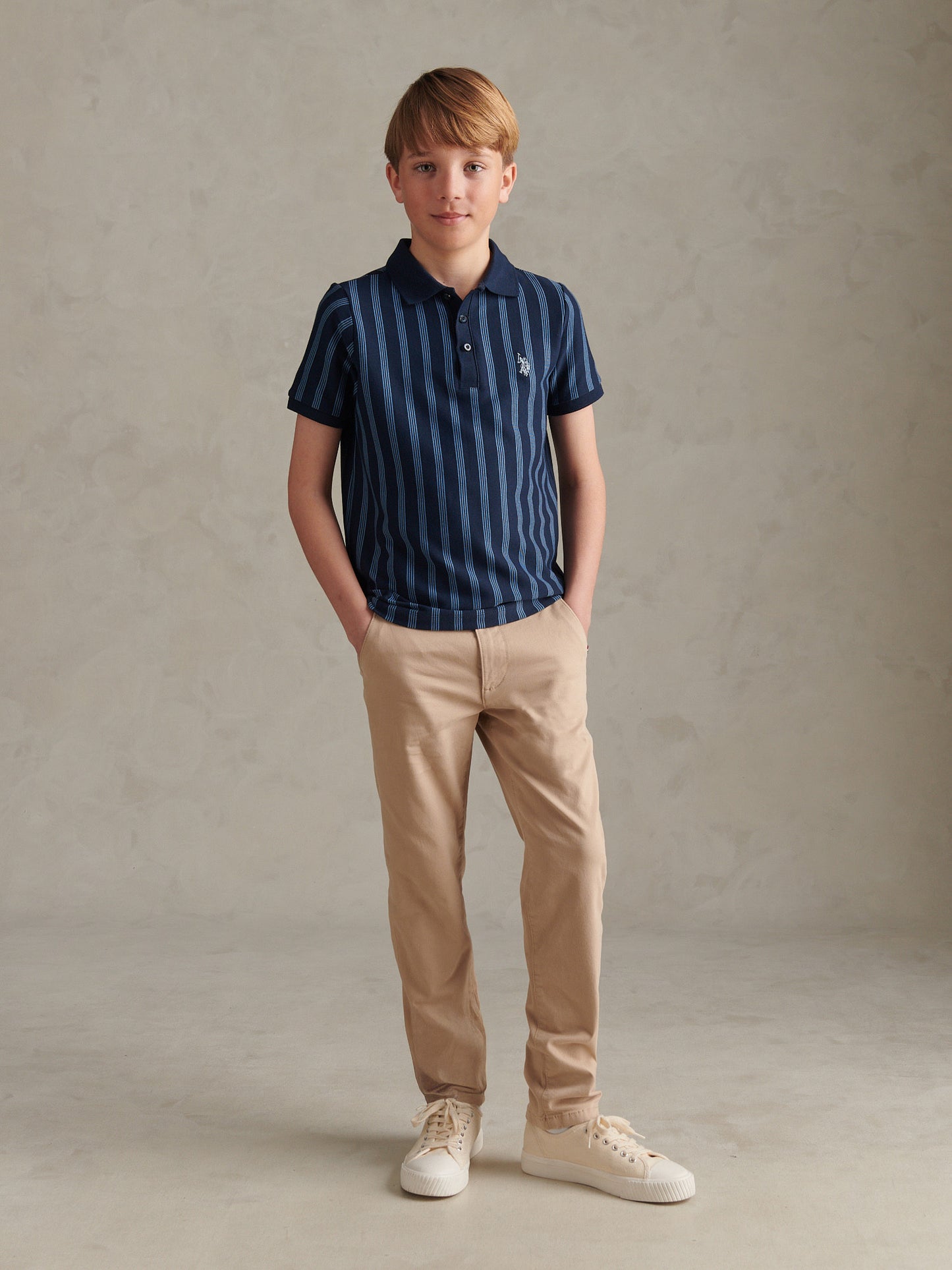 Boys Vertical Stripe Polo Shirt Dark Sapphire Navy / Moonlight Blue DHM