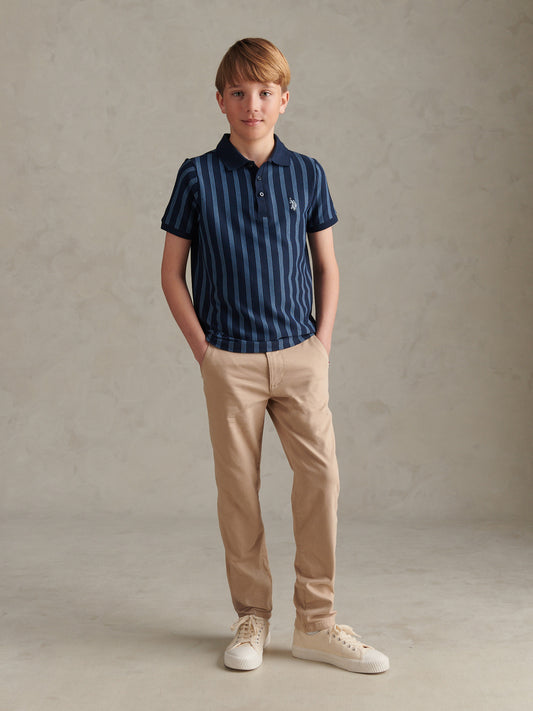 Boys Vertical Stripe Polo Shirt Dark Sapphire Navy / Moonlight Blue DHM