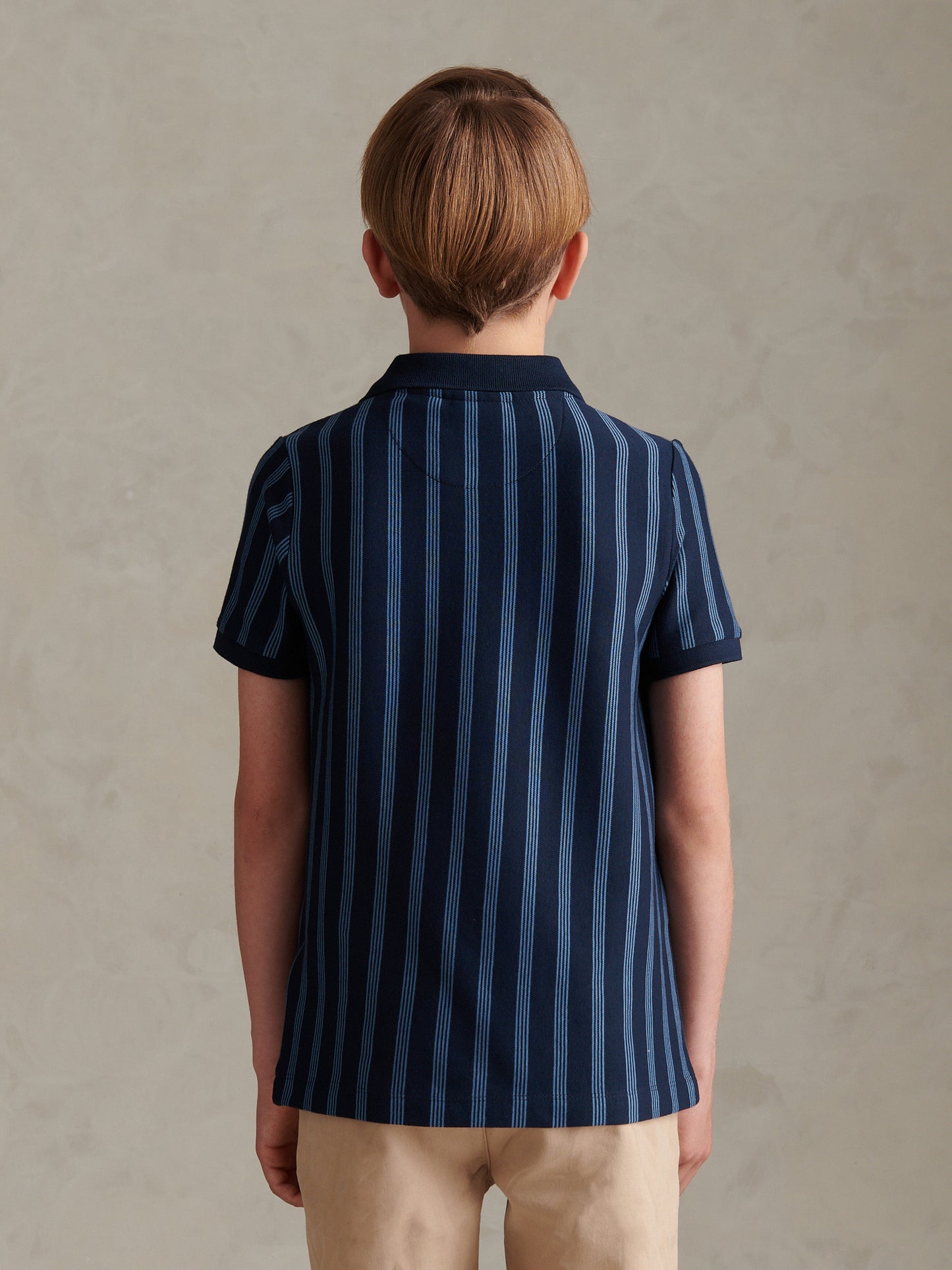 Boys Vertical Stripe Polo Shirt Dark Sapphire Navy / Moonlight Blue DHM