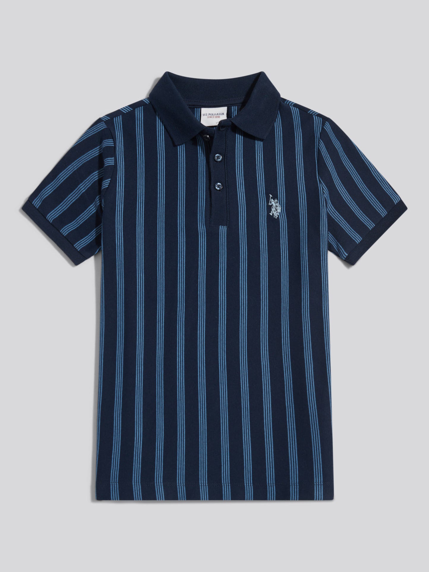 Boys Vertical Stripe Polo Shirt Dark Sapphire Navy / Moonlight Blue DHM
