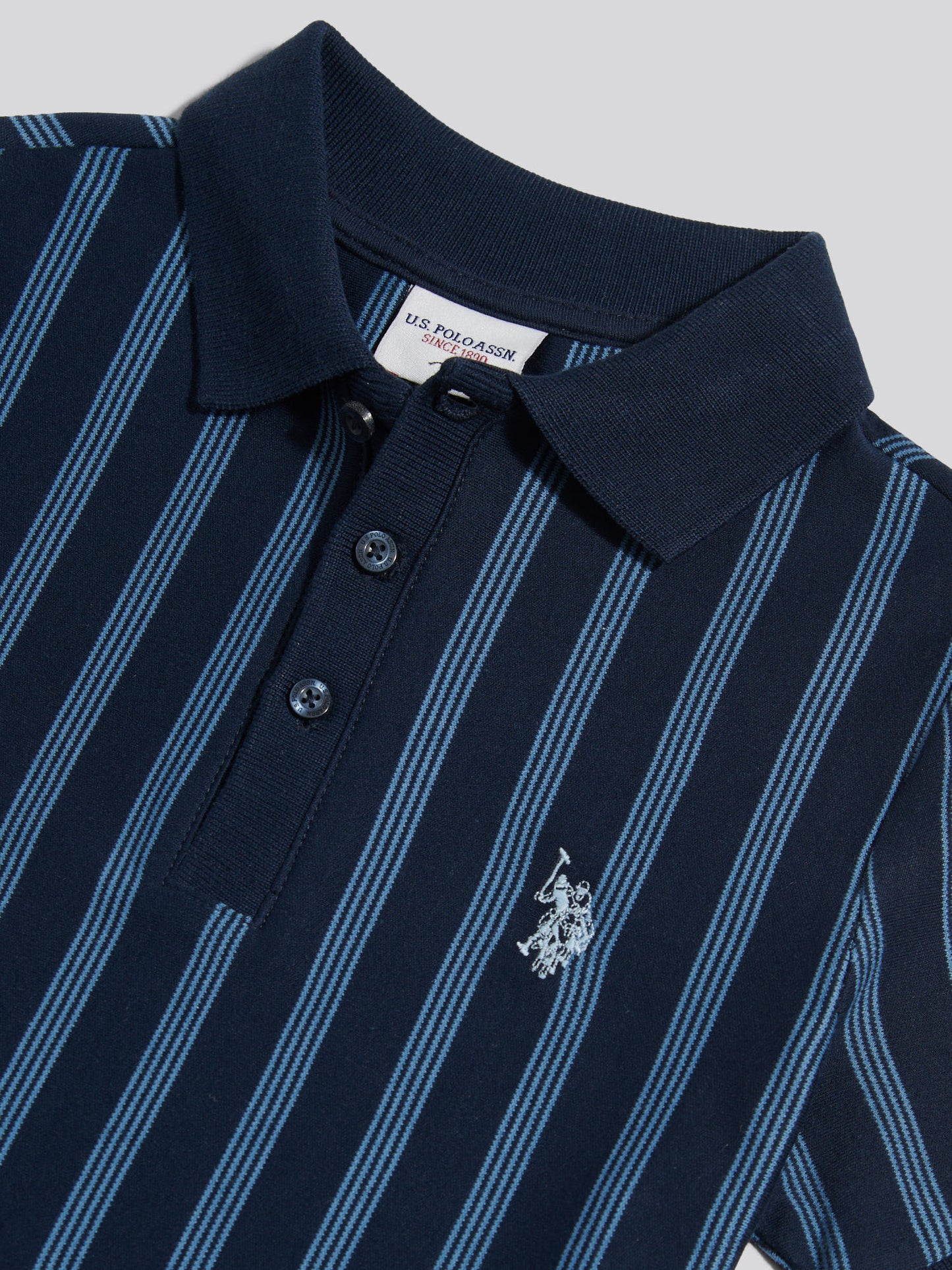 Boys Vertical Stripe Polo Shirt Dark Sapphire Navy / Moonlight Blue DHM