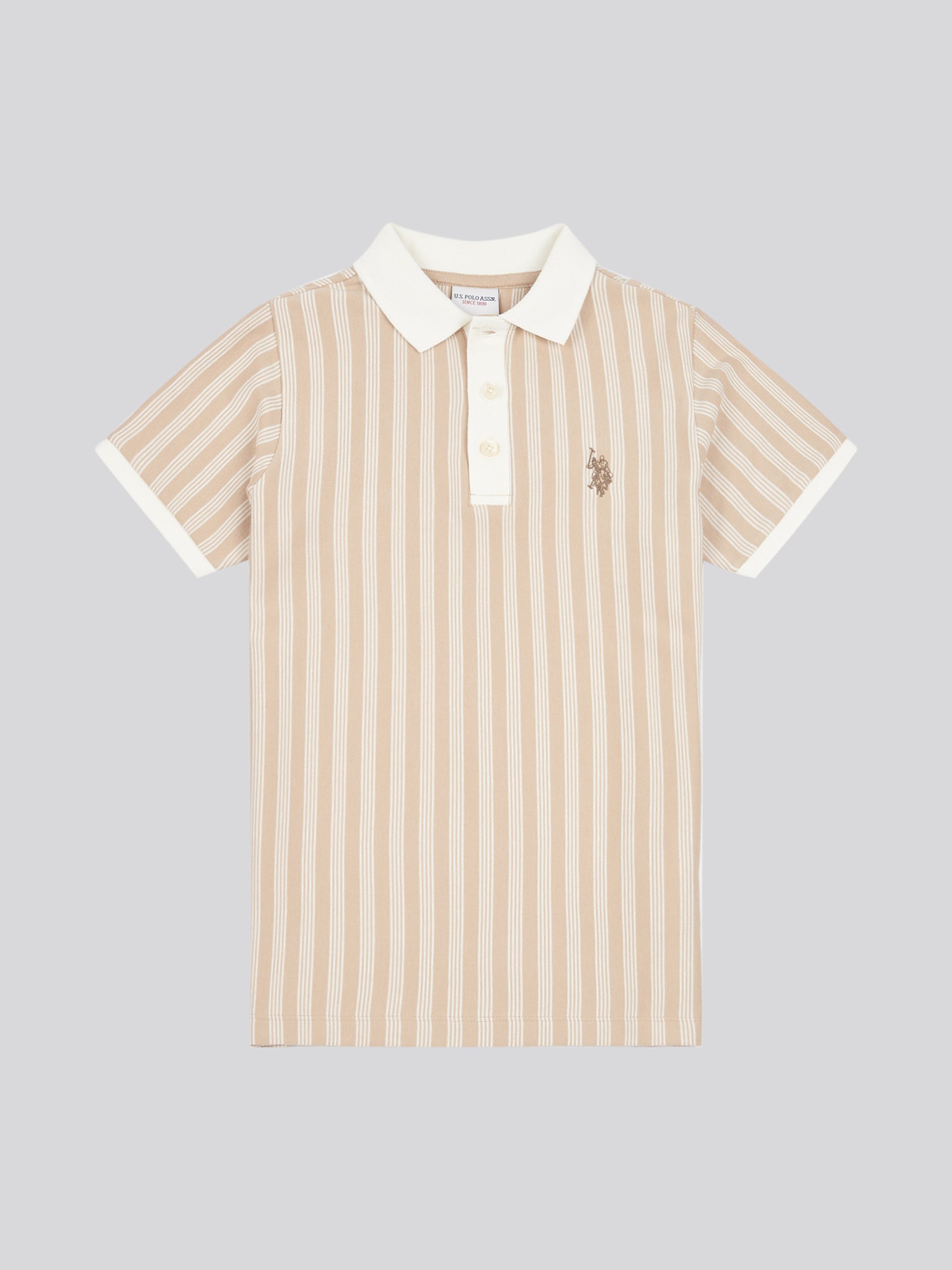 Boys Vertical Stripe Polo Shirt in Doeskin
