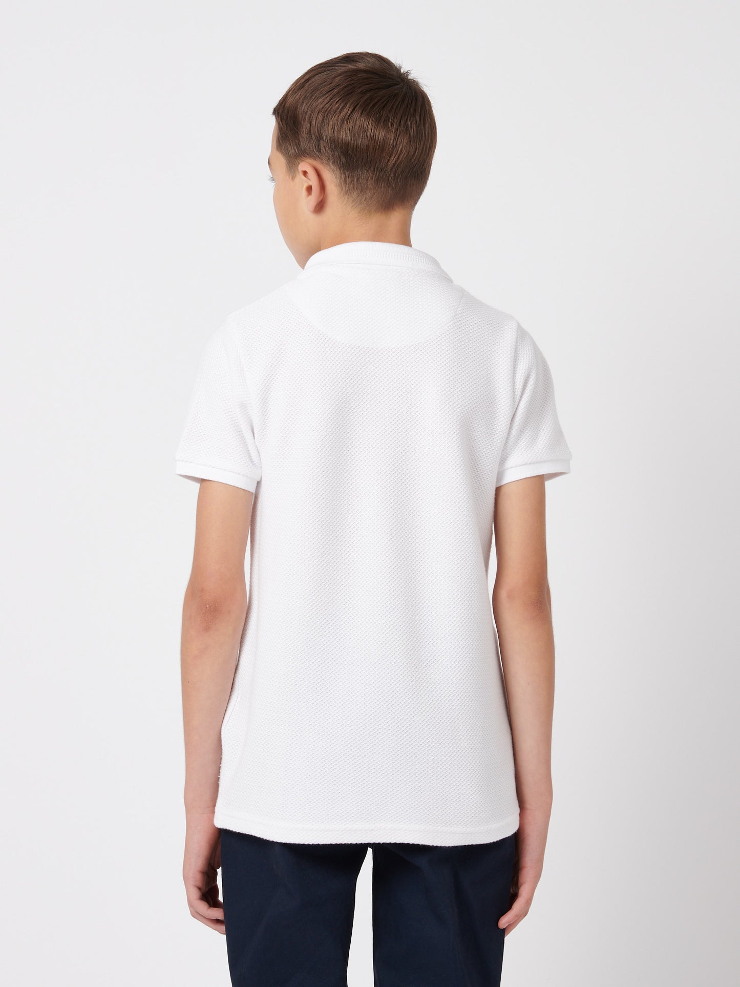 Boys Texture Double Horsemen Polo Shirt in Bright White