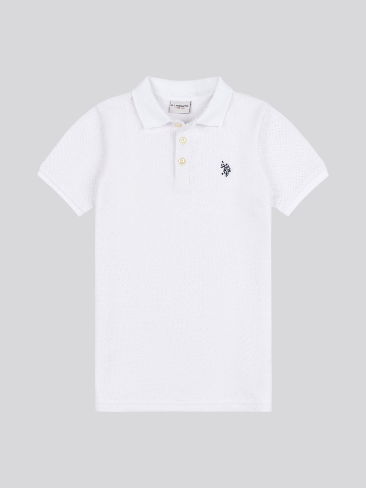 Boys Texture Double Horsemen Polo Shirt in Bright White