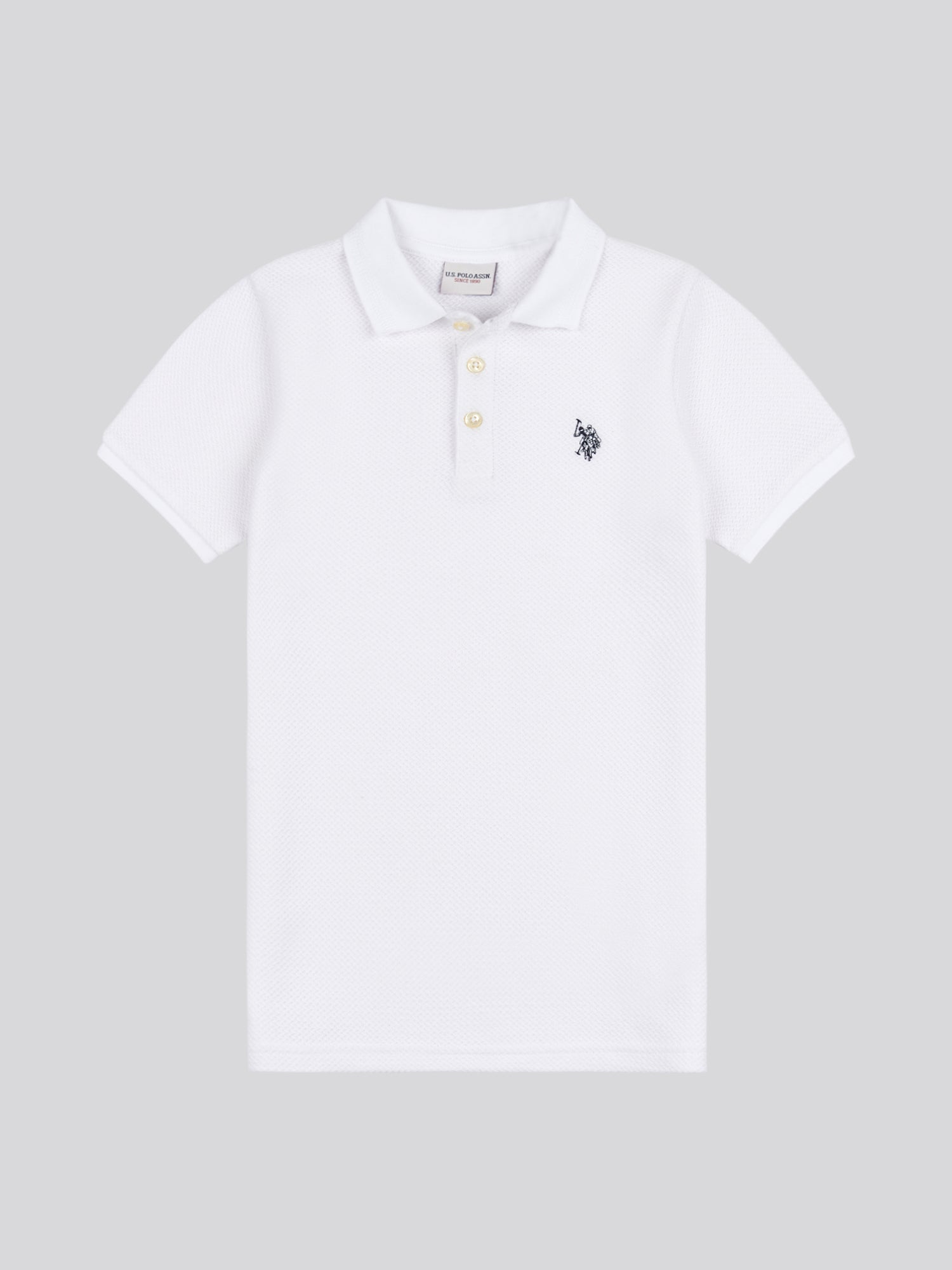 Boys Texture Double Horsemen Polo Shirt in Bright White