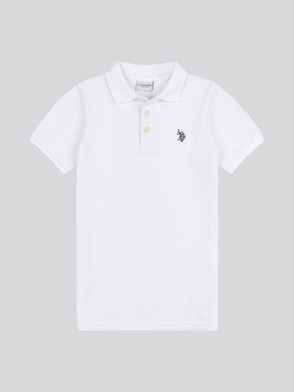 Boys Texture Double Horsemen Polo Shirt in Bright White