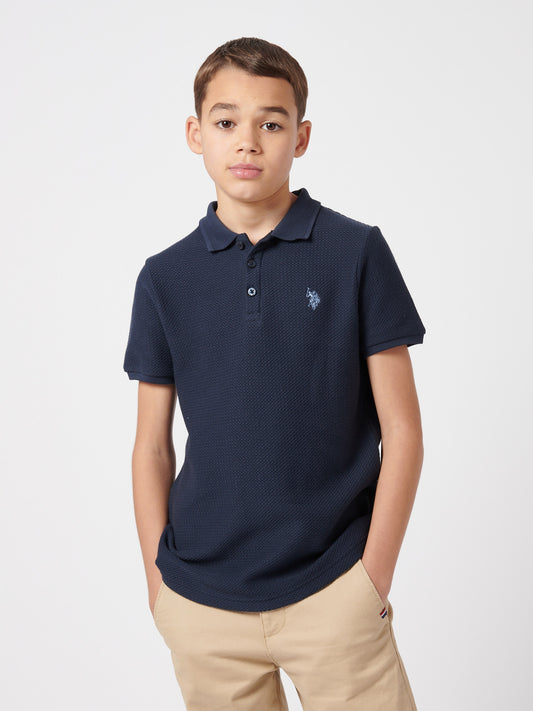 Boys Texture Double Horsemen Polo Shirt Dark Sapphire Navy