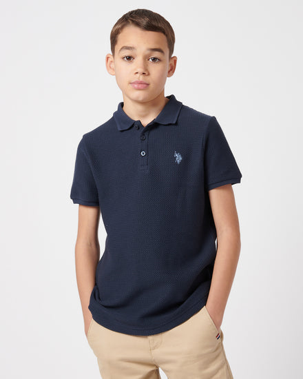 Boys Texture Double Horsemen Polo Shirt Dark Sapphire Navy