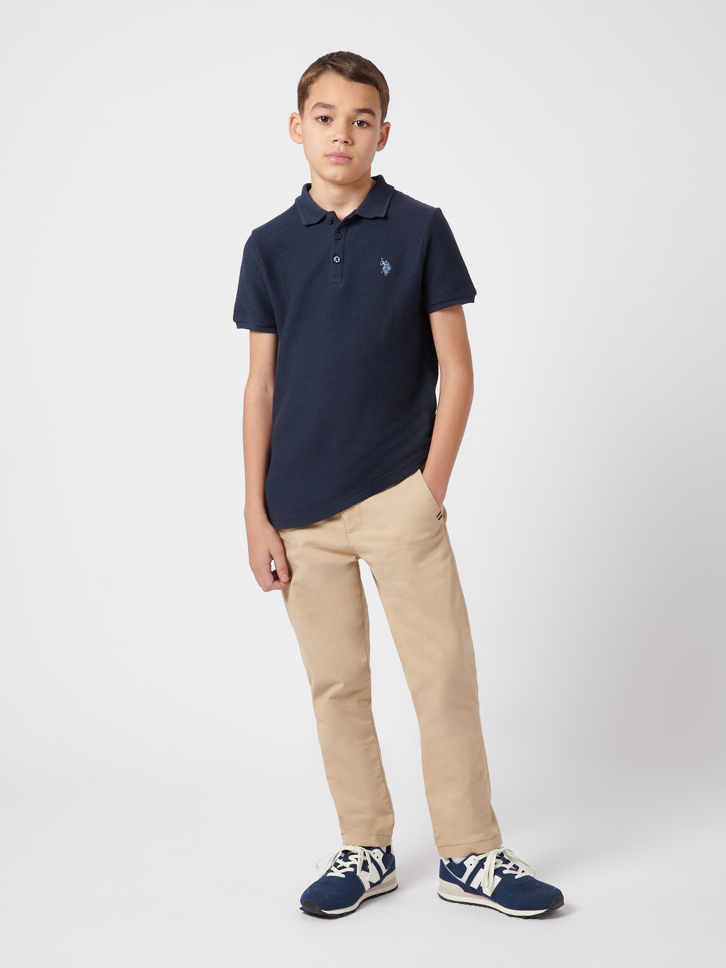 Boys Texture Double Horsemen Polo Shirt Dark Sapphire Navy