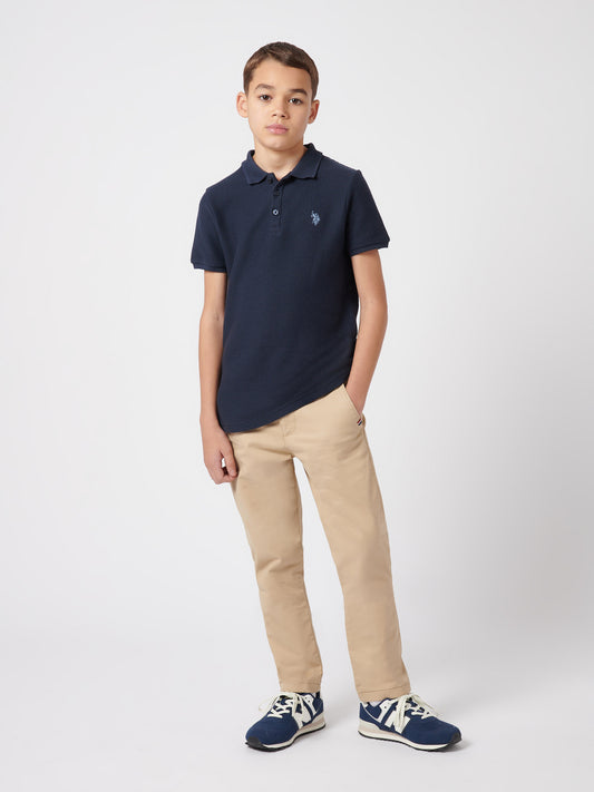 Boys Texture Double Horsemen Polo Shirt Dark Sapphire Navy