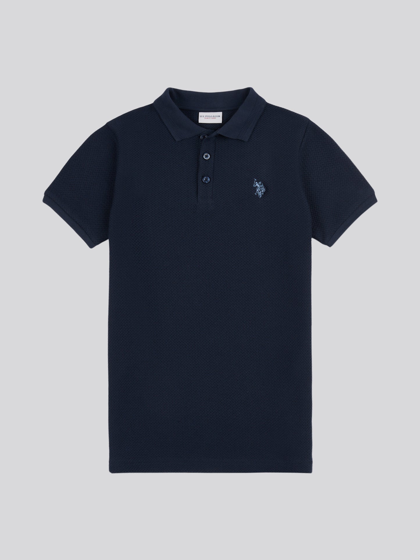 Boys Texture Double Horsemen Polo Shirt Dark Sapphire Navy