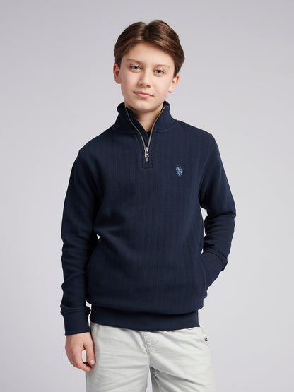 Boys Vertical Texture Sweat Funnel in Dark Sapphire Navy / Moonlight Blue DHM