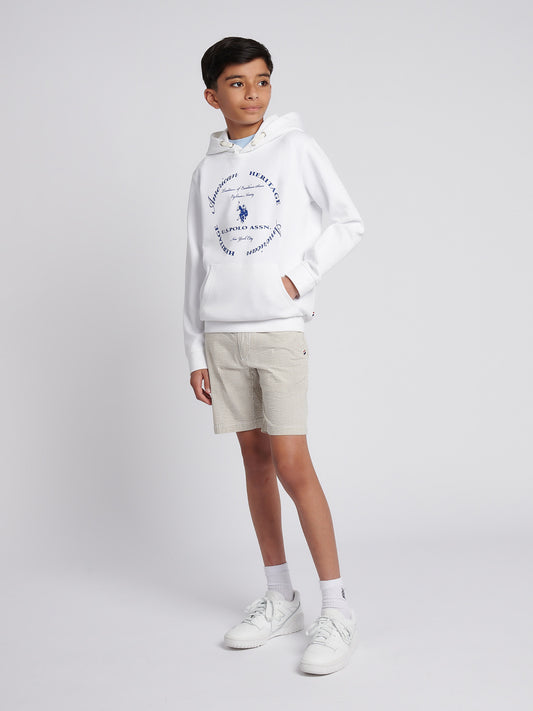 Boys Premium Print Interlock Hoodie in Bright White