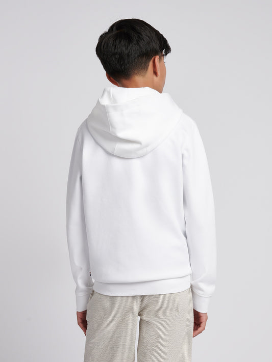 Boys Premium Print Interlock Hoodie in Bright White