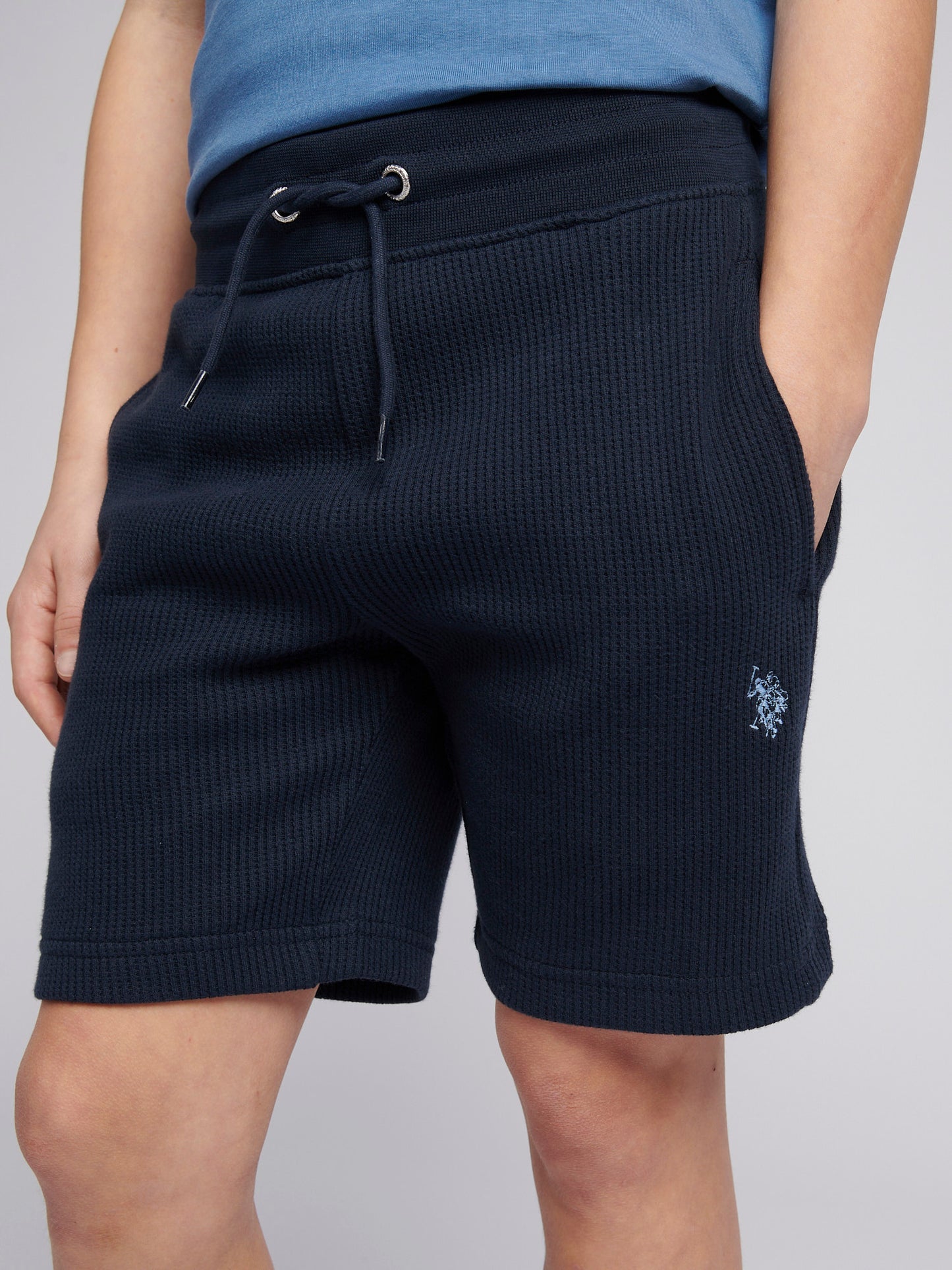 Boys Waffle Texture Short in Dark Sapphire Navy / Moonlight Blue DHM