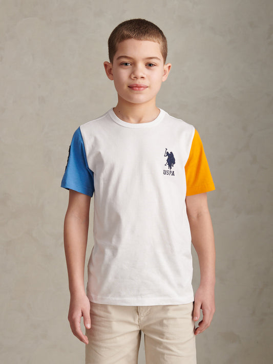Boys Player 3 Colour Block T-Shirt Bright White