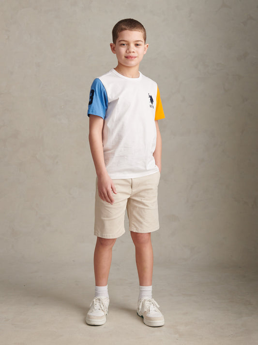 Boys Player 3 Colour Block T-Shirt Bright White