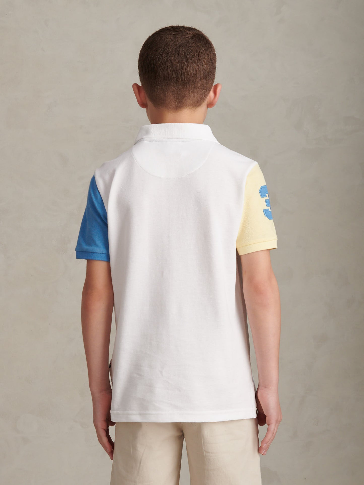 Boys Player 3 Colour Block Pique Polo Shirt Bright White