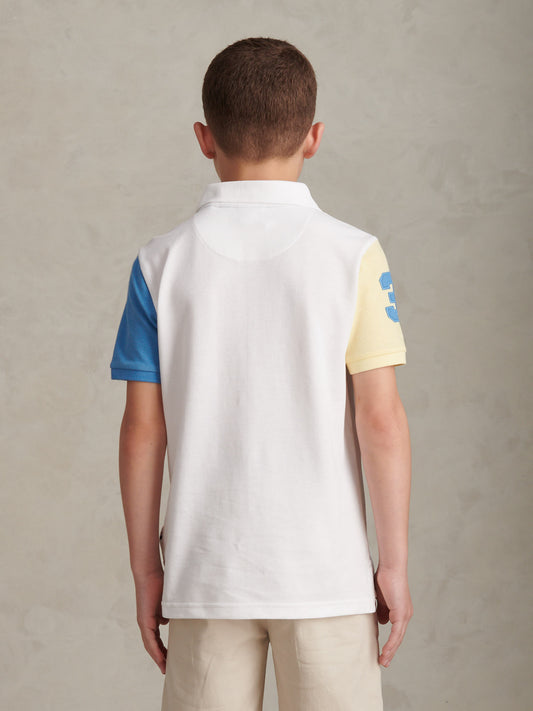 Boys Player 3 Colour Block Pique Polo Shirt Bright White
