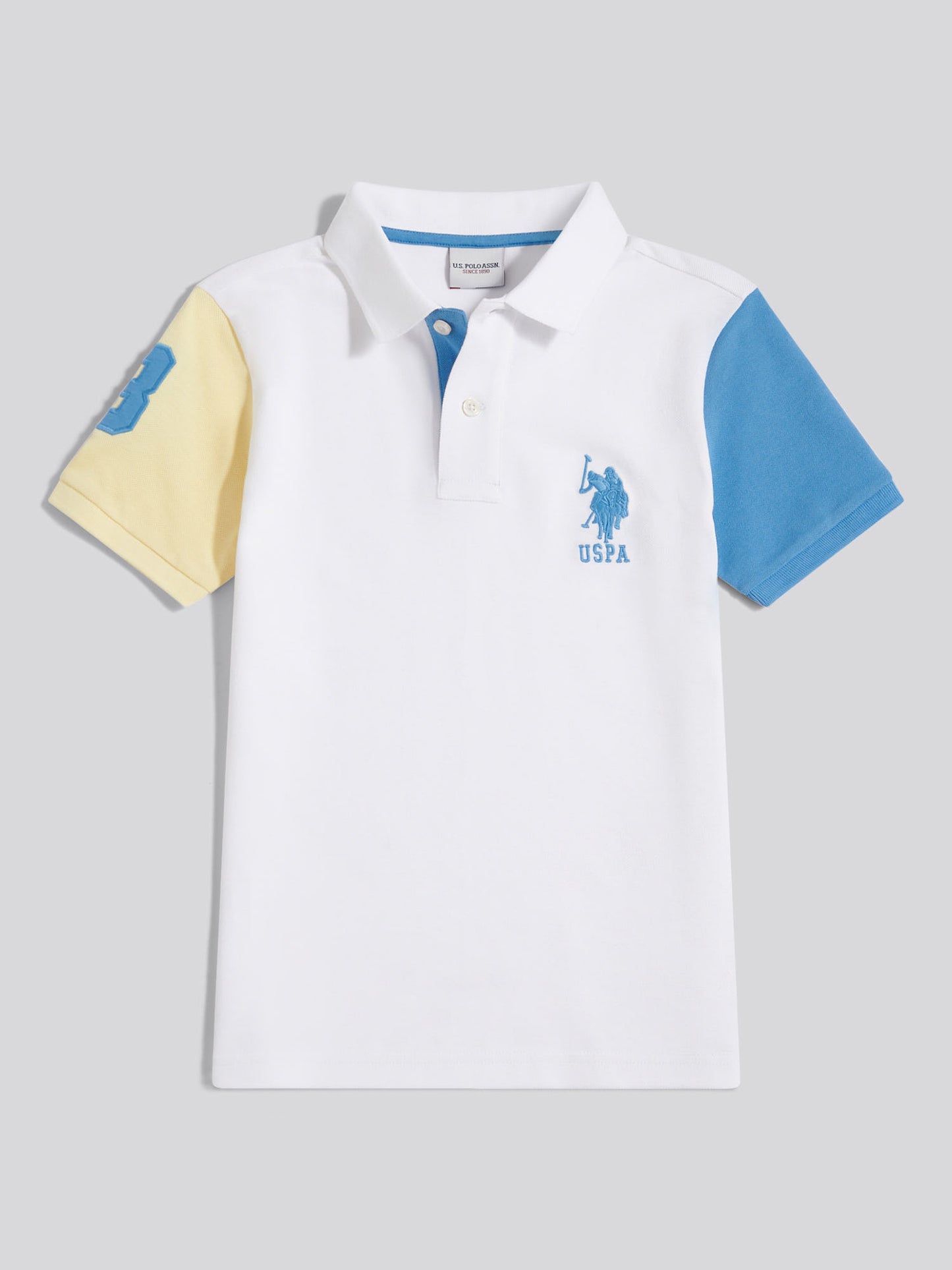Boys Player 3 Colour Block Pique Polo Shirt Bright White