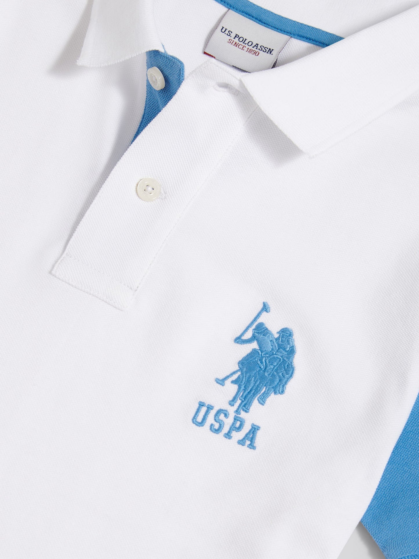 Boys Player 3 Colour Block Pique Polo Shirt Bright White