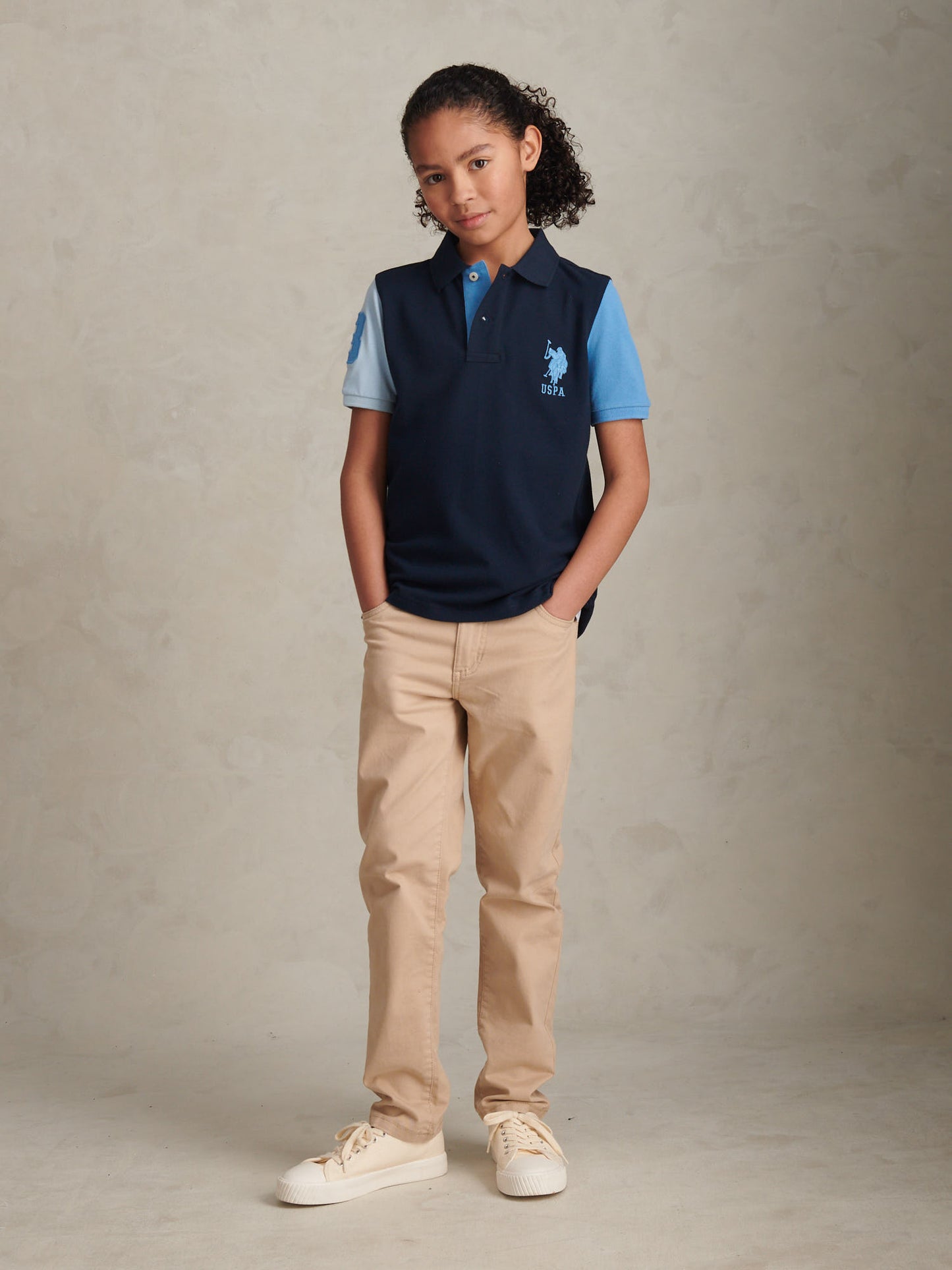 Boys Player 3 Colour Block Pique Polo Shirt Dark Sapphire Navy