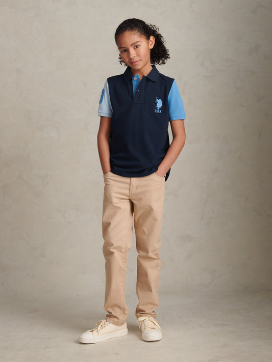 Boys Player 3 Colour Block Pique Polo Shirt Dark Sapphire Navy