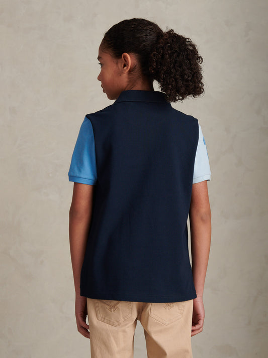 Boys Player 3 Colour Block Pique Polo Shirt Dark Sapphire Navy