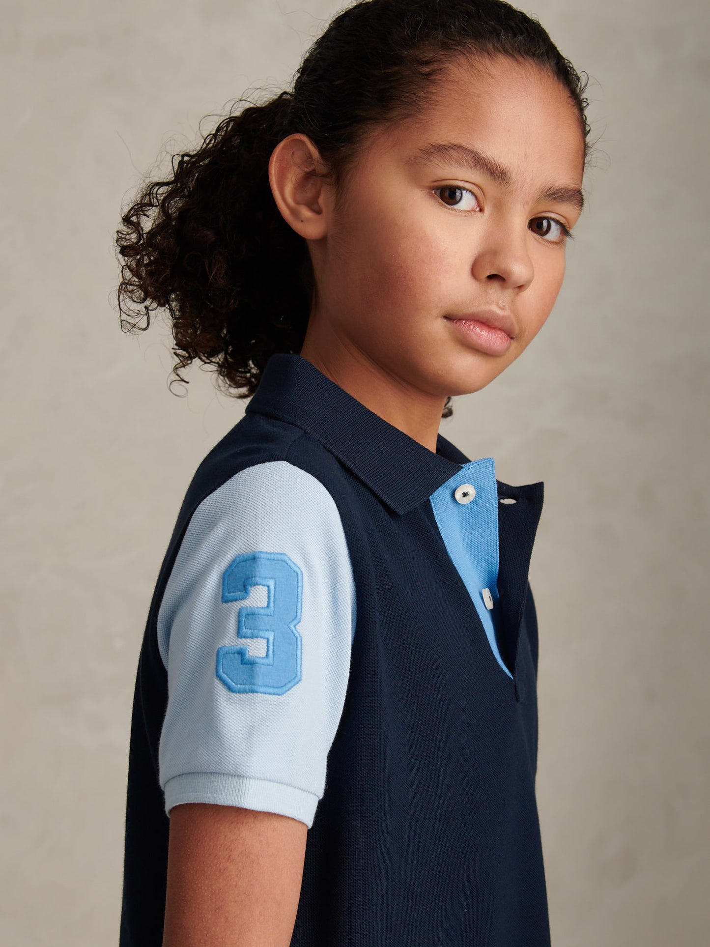 Boys Player 3 Colour Block Pique Polo Shirt Dark Sapphire Navy