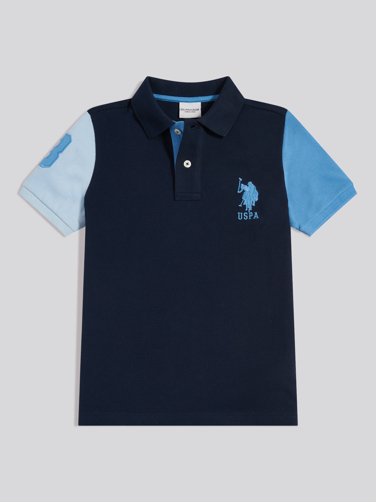 Boys Player 3 Colour Block Pique Polo Shirt Dark Sapphire Navy