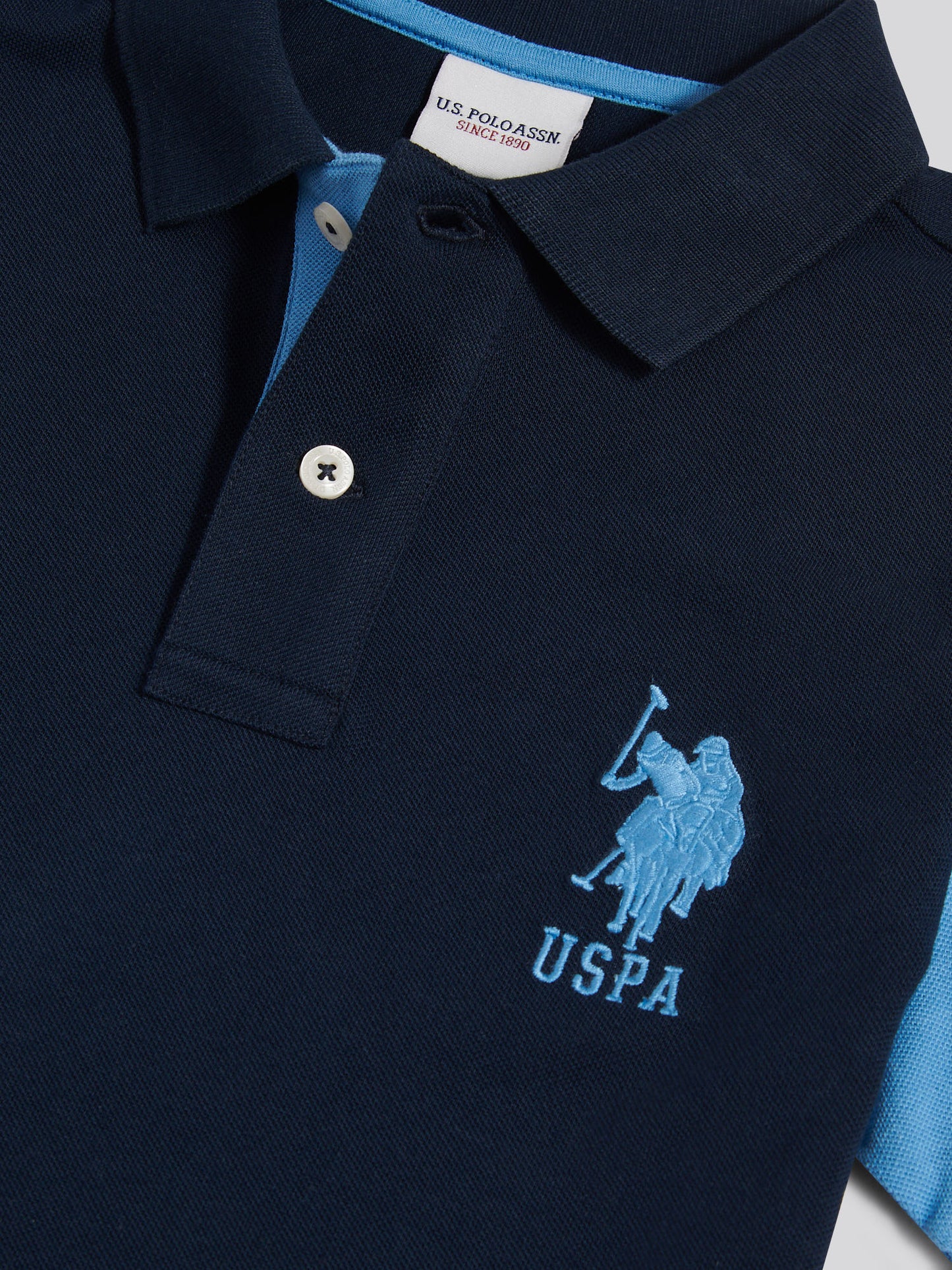 Boys Player 3 Colour Block Pique Polo Shirt Dark Sapphire Navy