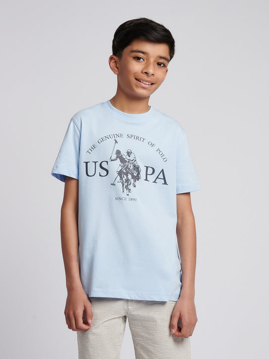 Boys USPA Print Graphic T-Shirt in Chambray Blue
