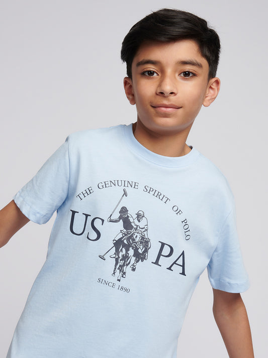 Boys USPA Print Graphic T-Shirt in Chambray Blue