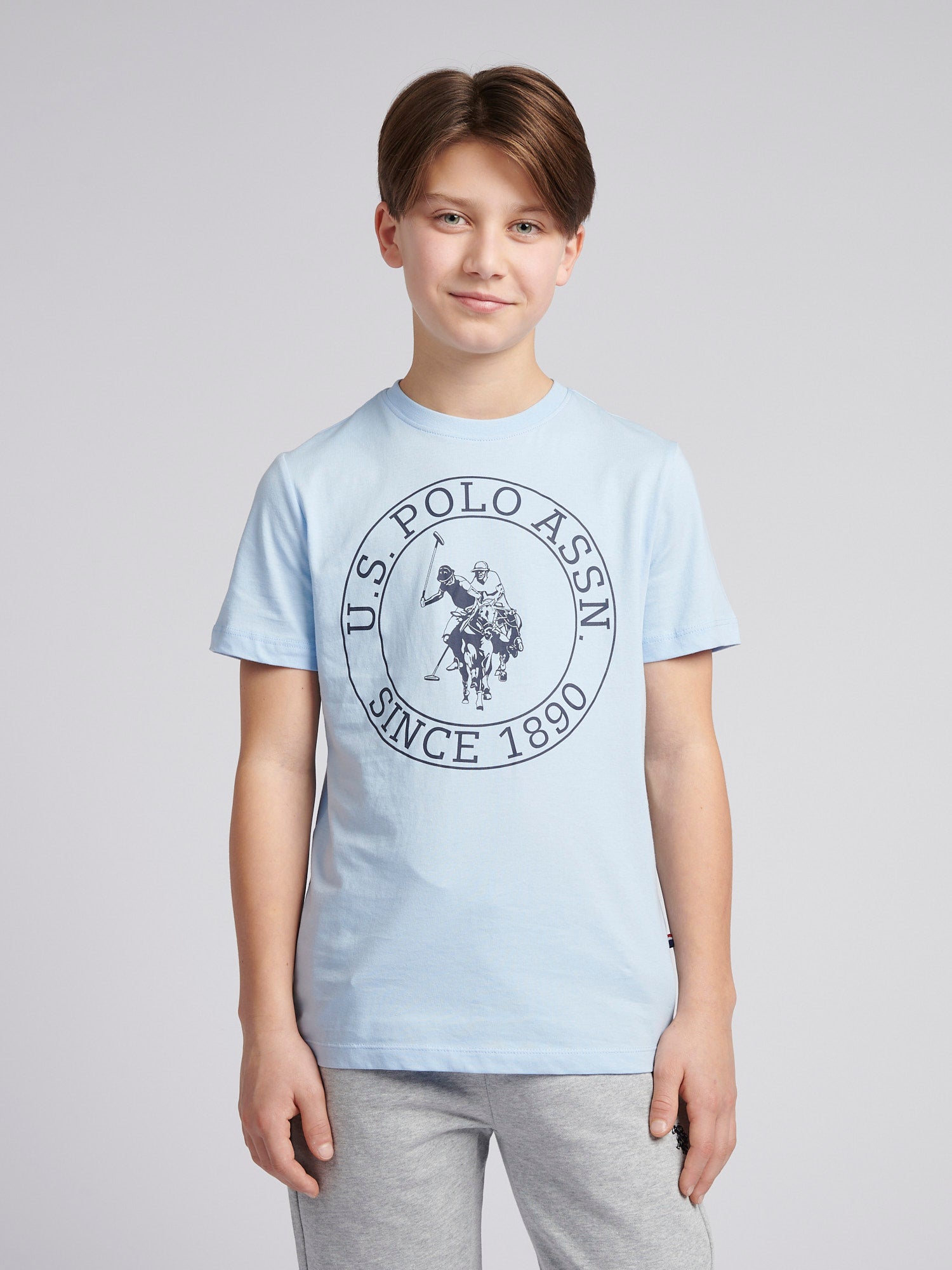 Boys USPA Circle Print T-Shirt in Chambray Blue