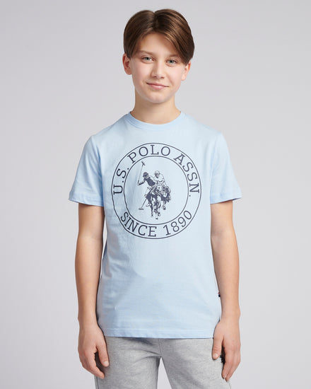 Boys USPA Circle Print T-Shirt in Chambray Blue
