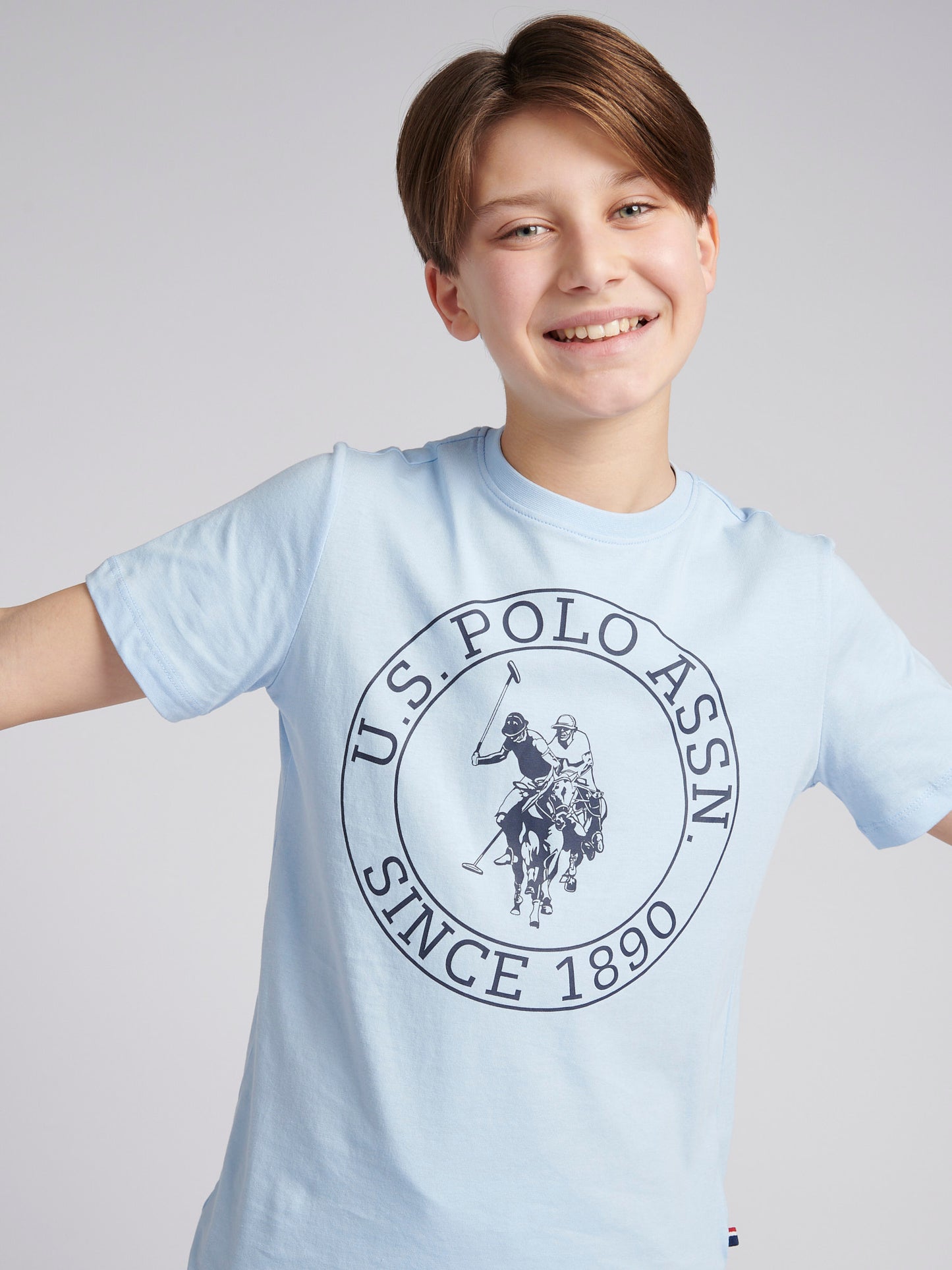 Boys USPA Circle Print T-Shirt in Chambray Blue