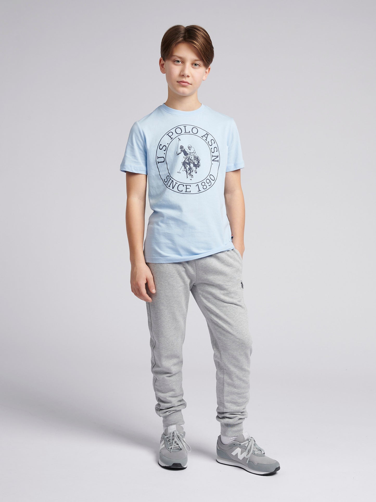 Boys USPA Circle Print T-Shirt in Chambray Blue