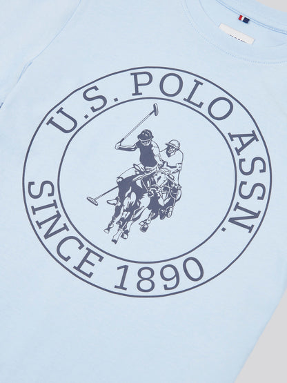 Boys USPA Circle Print T-Shirt in Chambray Blue