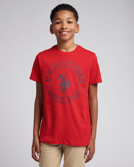 Boys USPA Circle Print T-Shirt in Haute Red