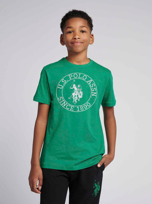 Boys USPA Circle Print T-Shirt in Lush Meadow