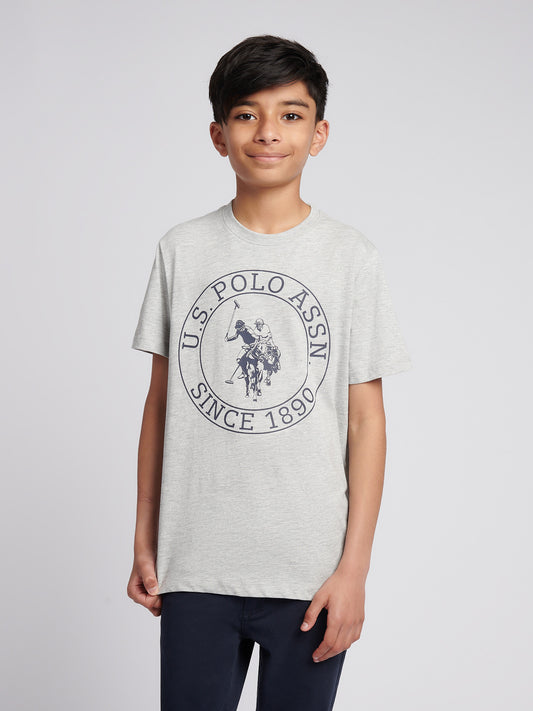Boys USPA Circle Print T-Shirt in Mid Grey Marl