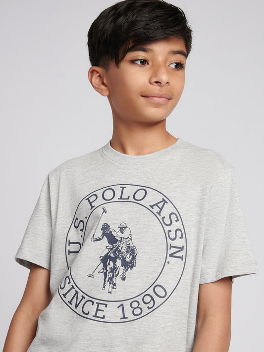 Boys USPA Circle Print T-Shirt in Mid Grey Marl