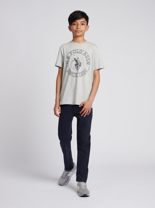 Boys USPA Circle Print T-Shirt in Mid Grey Marl