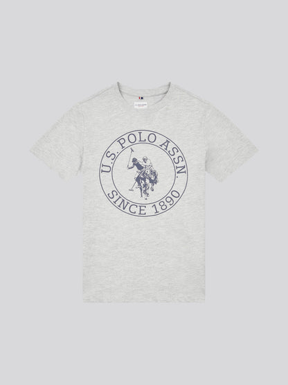 Boys USPA Circle Print T-Shirt in Mid Grey Marl